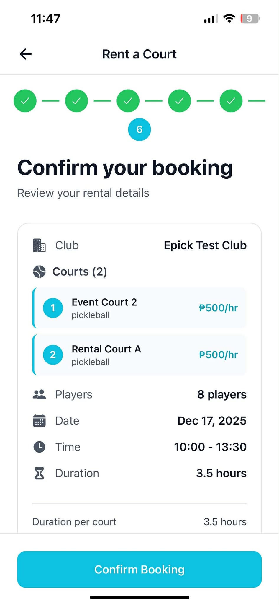 Epick! booking process step 6: Payment Confirmation - Review and confirm your booking